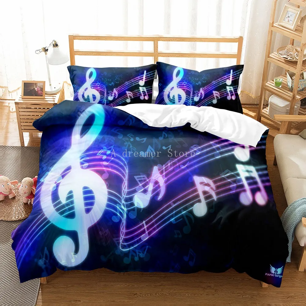 

Fashion Music Duvet Cover 3D Music Note Treble Clef Staff Bedding Set Black Comforter Quilt Cover Luxury Home Textile Bedclothes