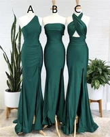 green mermaid bridesmaid dresses length sweep train silk satin pleated bridesmaid gowns wedding party bridemaid dresses vestido