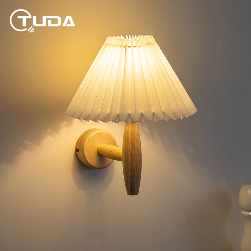 

Vintage Japanese Style Wooden Wall Lamp For Bedroom Pleated Log Wall Lamp Guesthouse Decoration Aisle Bedroom Light Bedside Lamp