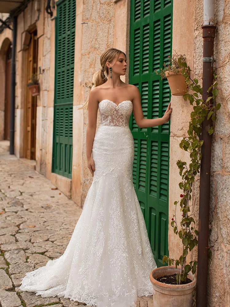 

BAZIIINGAAA Simple Wedding Dress Lace Little Beading Strapless Dress Luxury WeddingGowns Bridal Can Be Washed Bride Dresses