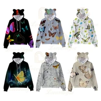 cat ears children beautiful hoodies sweatshirts fall long sleeve girls 3d print butterfly pattern adult hoodie kid birthday gift