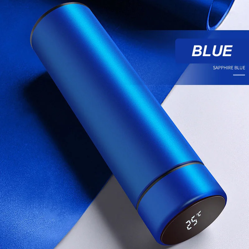 BLUE Термос из нержавеющей стали с температурным дисплеем, интеллектуальная термоизоляционная вакуумная колба, бутылка для воды Smart Termos - Цвет: BLUE