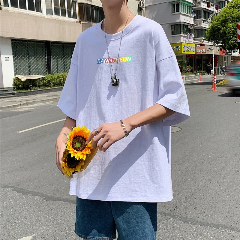 

FOJAGANTO Hip Hop Harajuku Oversize T-Shirt Men Streetwear Print T Shirt 2021 Summer Short Sleeve Tshirt Loose Tops Tees