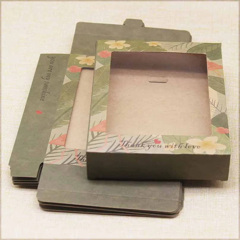 

10pcs 17.5x13.5x3.5cm Large window paper box Thank you flower style Gift box kraft marbling Packaging box for Cake home party