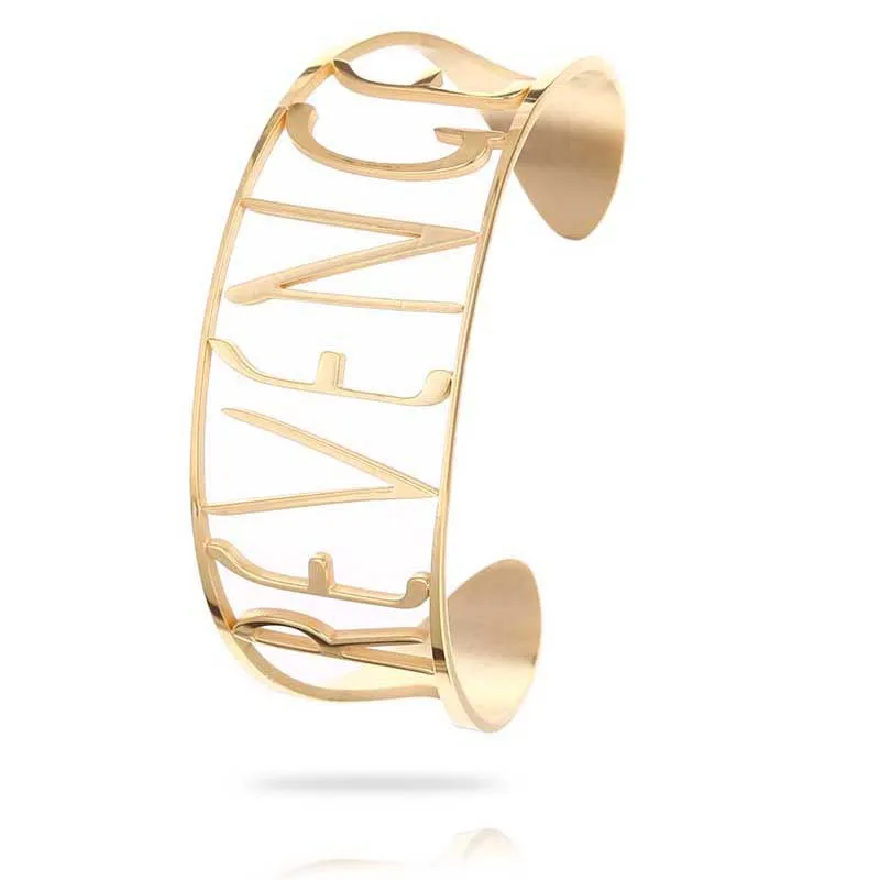 

Women's Name Bangle Personalized Hollow Letter Bracelet Stainless Steel Gold Open Bracelet Punk Girl Jewelry