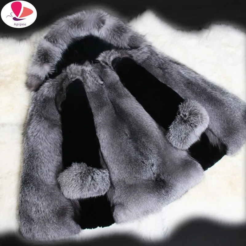 

2020 New Faux Fur Coat Luxury Fuffly Fox Fur Overcoat Women's Winter Warm Coat Long Sleeve Hoodies Hairy Outerwear Luxury