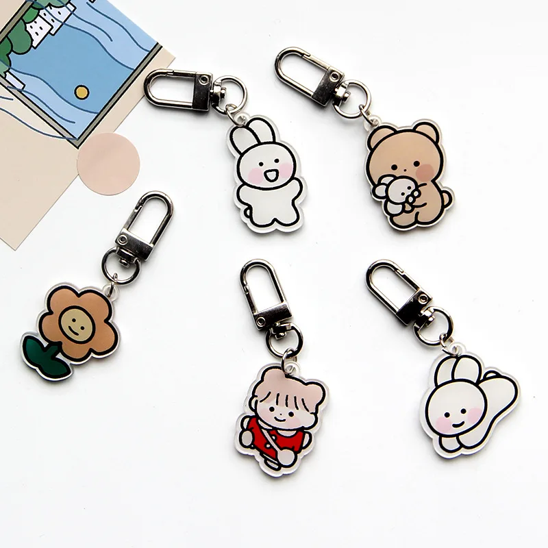 

Ins Cute One-Sided Bear Acrylic Key Ring Fashion Simple Keychains Pendant Girl Heart Hanging Party Small Gifts