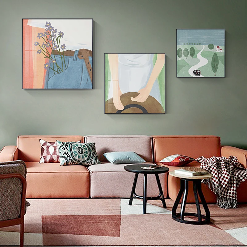 Абстрактная Картина на холсте с изображением людей и природных пейзажей Постер