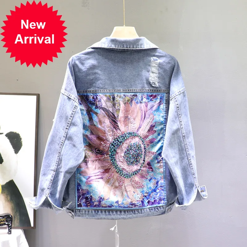 

Denim Jacket Ins Women's Spring 2020 New Loose Korean-Style Personality Heavy Industry Ripped BF Jacket Jean Jacket Coat Student