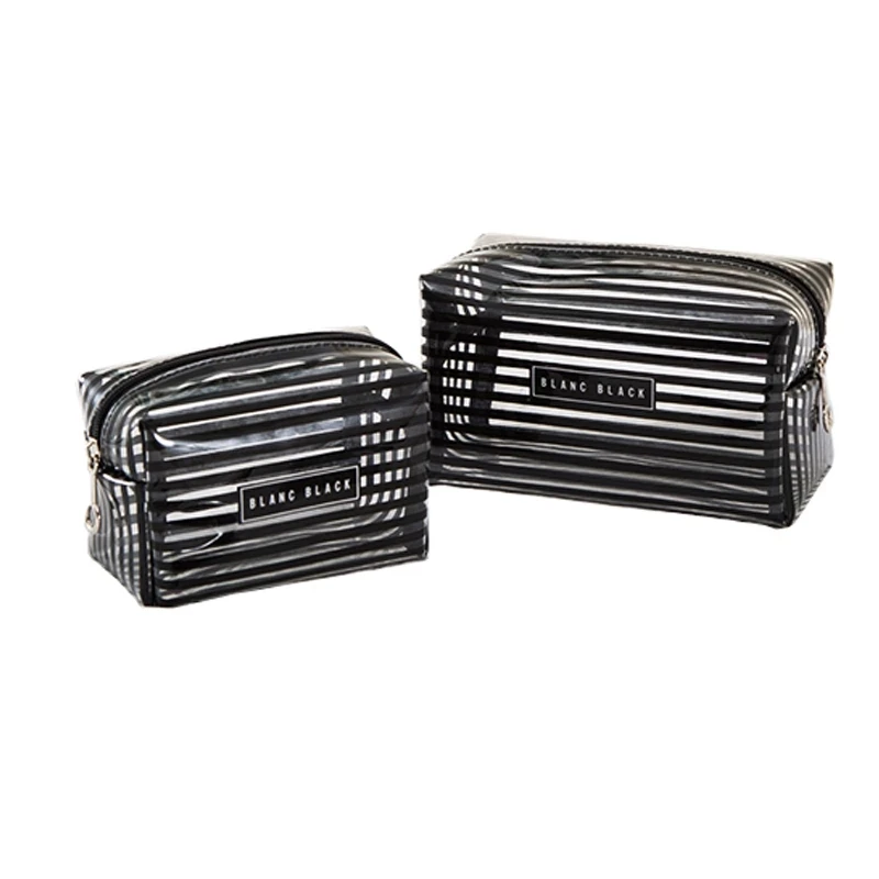 

Portable Waterproof Transparent Makeup Bag Fashion Striped Zipper Cosmetic Organizer Women Travel Toiletry Bag