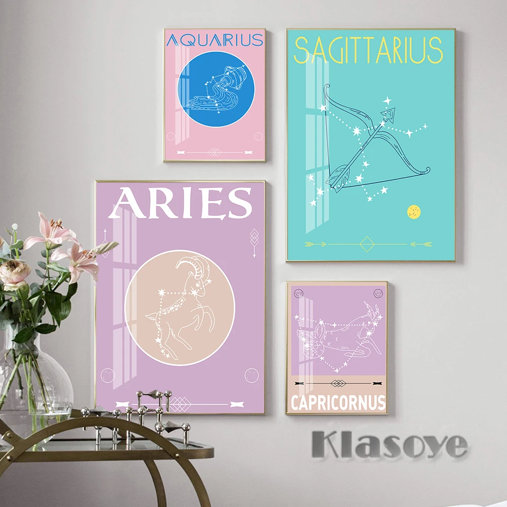 

Minimalist Geometric Painting Constellation Aquarius Sagittarius Aries Capricornus Prints Nursery Wall Art Canvas Poster Picture