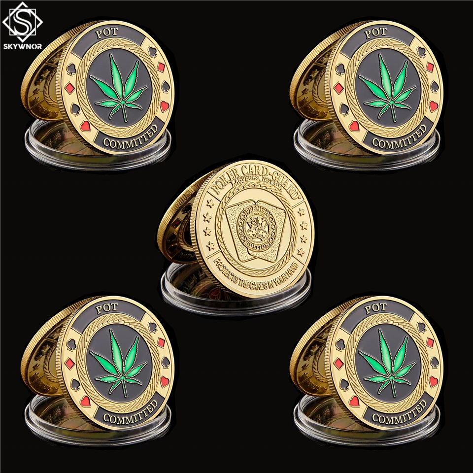 5PCS Poker Chip Casino Gold Coin POT Committed Metal Challenge Lucky Souvenir Personalized Token Coin Collection