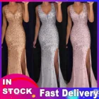 Платья для женщин в африканском стиле 2021 элегантное Платье с блестками для выпускного вечера вечерние бальное Платье сексуальное Золотое вечернее Платье подружки невесты с v-образным вырезом без рукавов, длинное Платье