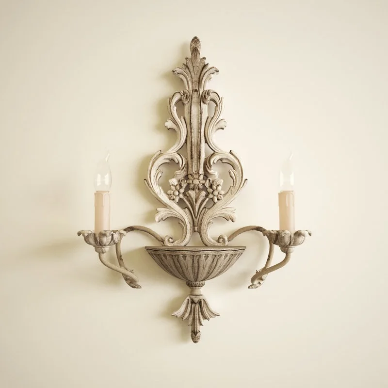 

American Wall Lamp Country Retro Wooden Baroque Luxury Villa Living Room Corridor Light Study and Bedroom Bedside Lamps