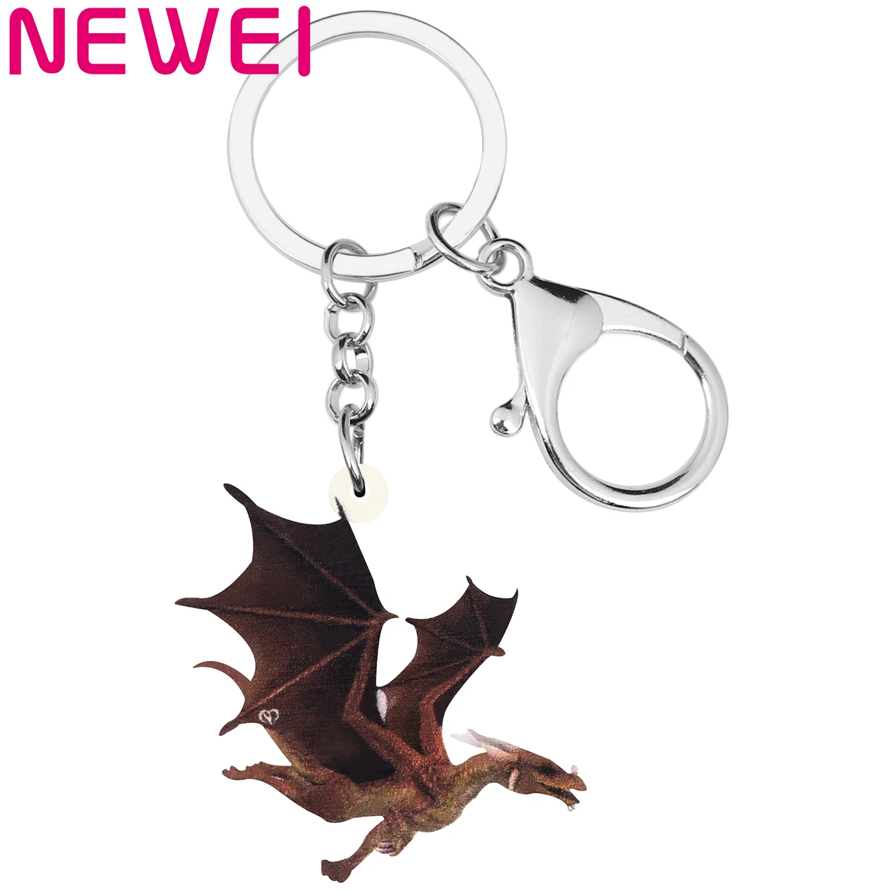 

NEWEI Acrylic Brown Dinosaur Dragon Keychains Long Keyring Animal Jewelry For Women Car Fashion Gift Festival Gift Decoration