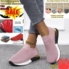 Кроссовки женские летние на платформе, Вулканизированная подошва, легкие, без шнуровки, Повседневные вязаные, черные, 2021