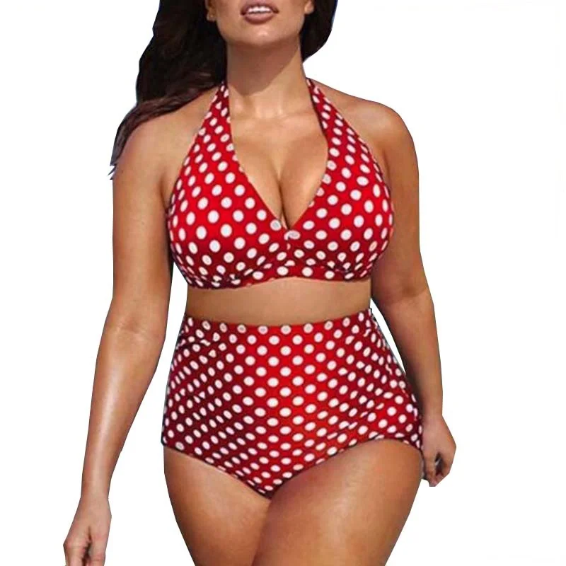 Сексуальный большой купальник в горошек с высокой талией женский бикини пуш-ап