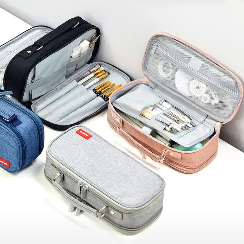 Double Layer Large Capacity Pencil Case Cosmetic Bag Makeup Pouch School Office