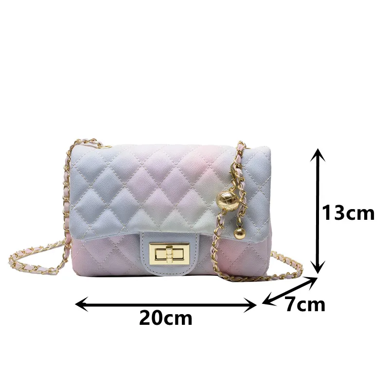

Rainbow Chain Shoulder Bags for Women Rhombus Lattice Crossbody Bag Luxury Leather Handbags Lady Quilted Plaid Messenger Bag Sac