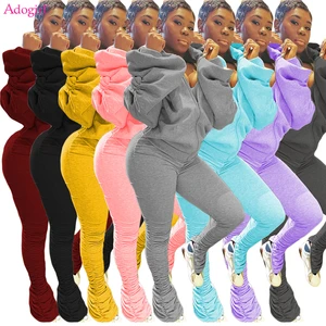 Женский Повседневный костюм с открытой спиной Adogirl, однотонный костюм из двух предметов с длинными рукавами-фонариками на молнии и капюшоном на осень и зиму 2020