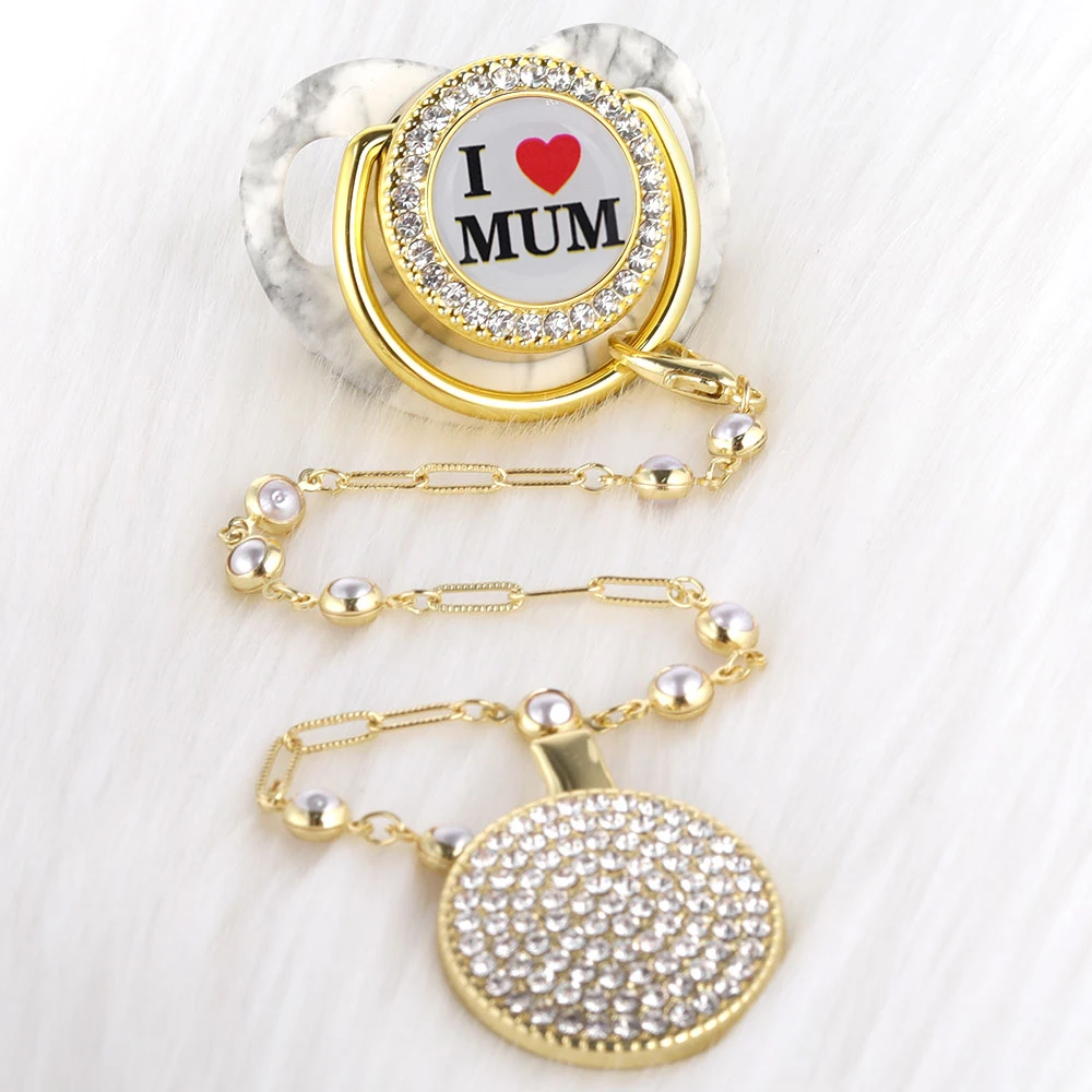 

Роскошные бусины для соски, Лидер продаж, золотой держатель для соски-пустышки для душа, подарок для успокаивания, игры, пятна для рта, роскошные