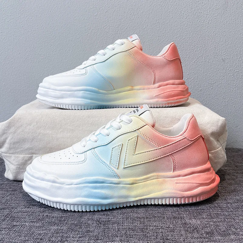 

Women Shoes Korean Platform Sneakers Thick Bottom Student Board Shoes Breathable Gradient Color Lace Up Casual Shoes for Woman