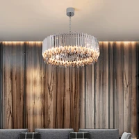 modern light luxury crystal living room chandelier stainless steel electroplated chrome lamp simple bedroom dining room lamp