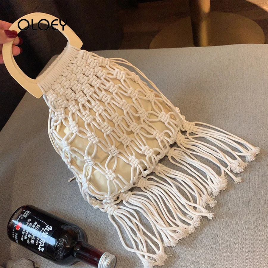 Винтажная соломенная сумка с хлопковой веревкой прозрачная сумка-тоут макраме и