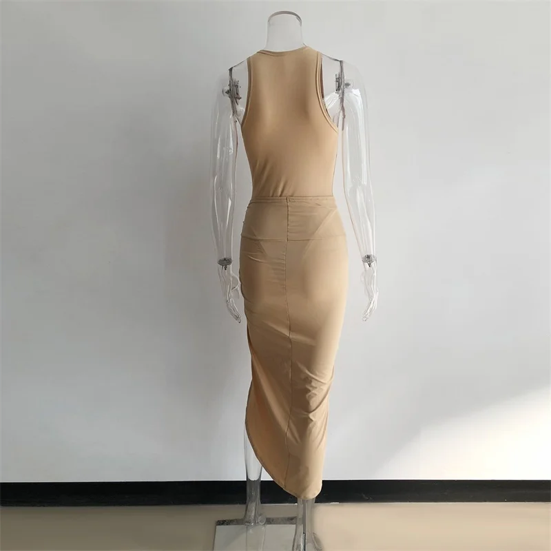 

Glamm Lady Summer Casual Sexy Long Party Beach Dresses For Women Bodycon Wrap Club High Split O Neck Dress Fashion Vestido