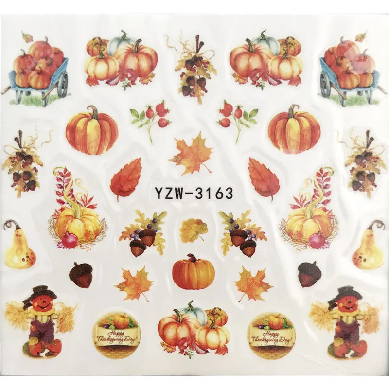 1 шт. зеленые листья ногтей Стикеры Осень Желтый золотистые наклейки s для в виде