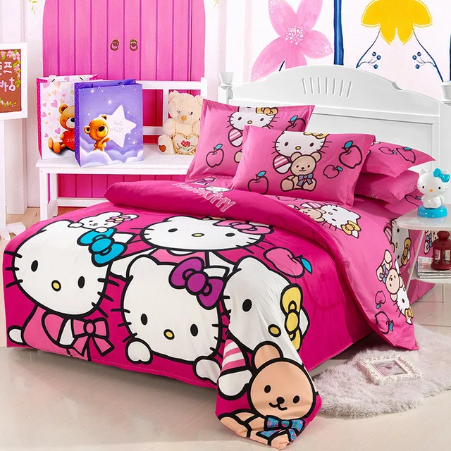 Лучший. WENSD роскошный 3d постельное белье из хлопка с рисунком «hello kitty» 3/4 шт., простыня, пододеяльник, со шнурком, комплекты «king», «queen» Детская мультяшная одежда