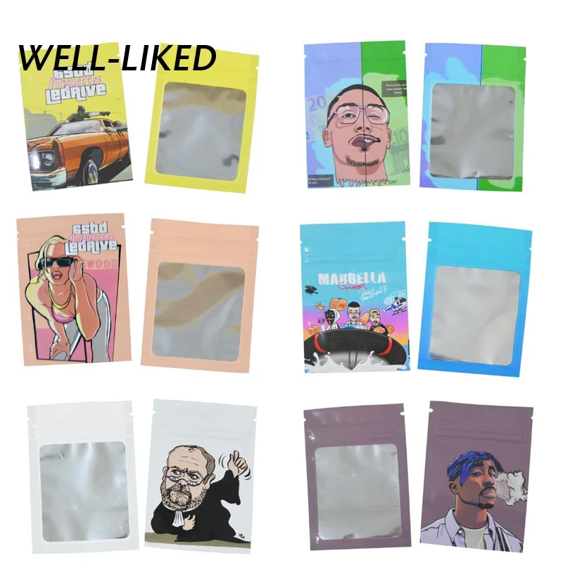 Модные пакеты 7*10 см с мультяшным принтом для конфет на молнии табачные окошком