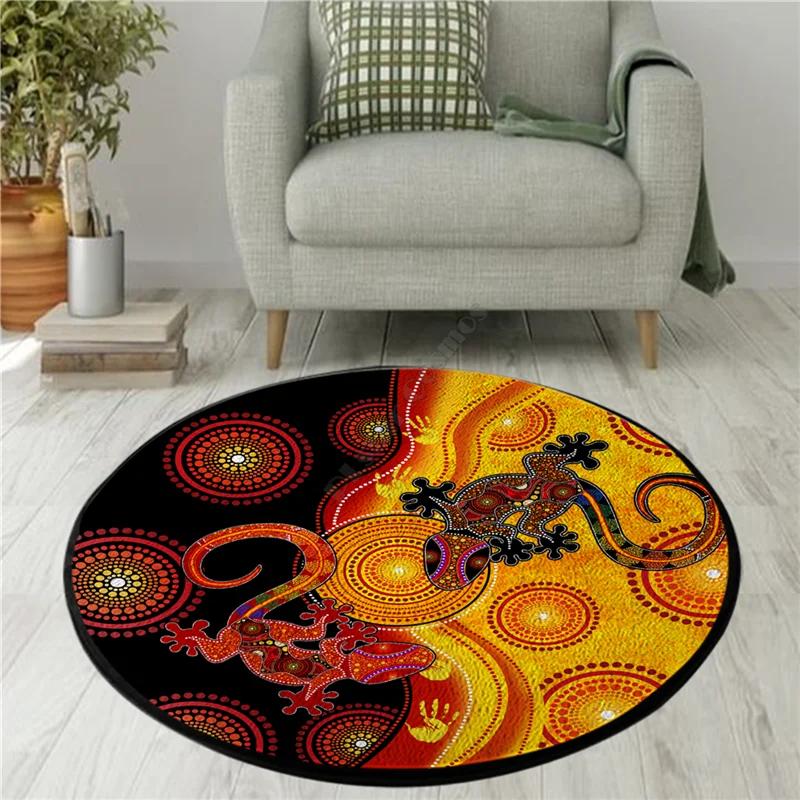 

Aboriginal Lizards and the Sun Circle Rug 3D printed Non-slip Mat Dining Living Room Soft Bedroom Carpet 06