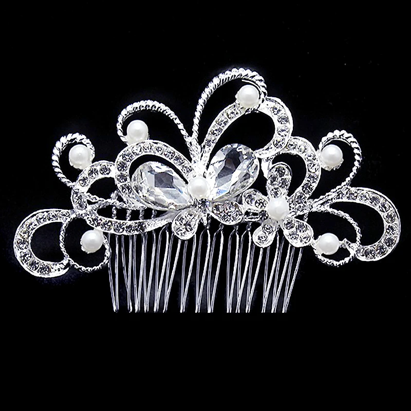 Свадебная расческа стразы для волос Шарм с кристаллами цветочный жемчуг