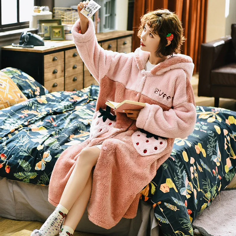 Зимние женские халаты Коралловая бархатная одежда для сна милый мультяшный