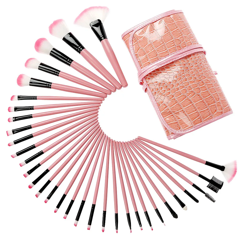 

32Pc Makeup Brush Set Makeup Brushes Crocodile Pattern Brush Pack Fiber Cosmetic Powder Eye Shadow Foundation Blush Beauty Make