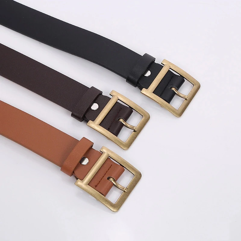 

Black new women belt gold metal square buckle fashion casual jeans adjustable youth belts imitation leather All-match