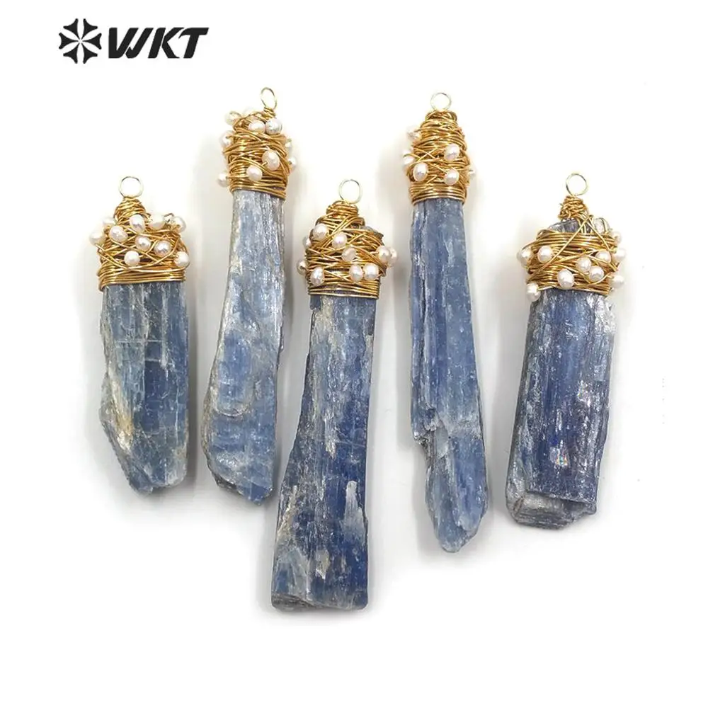 Женский кулон из натурального синего кианита и жемчужного камня|Подвески| |