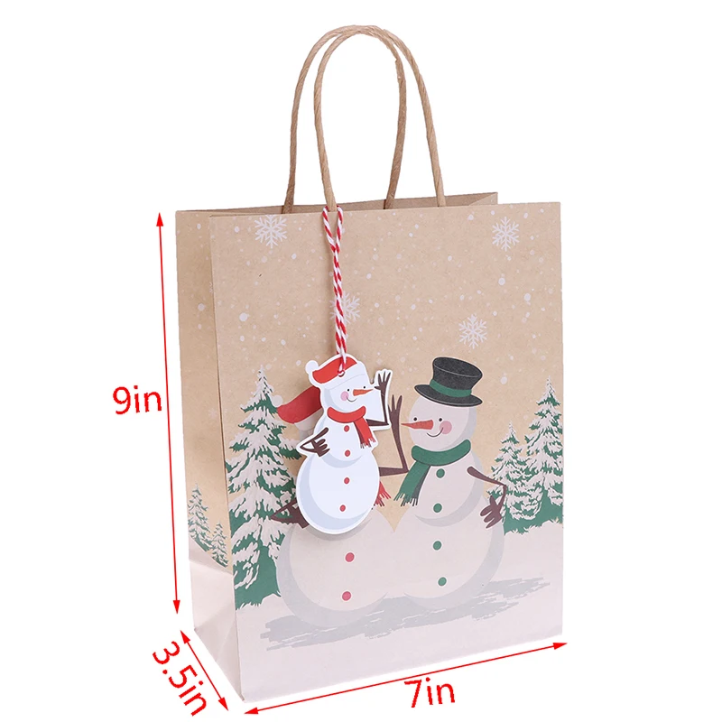 

6Pcs New Khaki Christmas Gift Bags Santa Kraft Paper Bag with Handle Christmas Gift Package Party Candy Bags Xmas Decor Storage