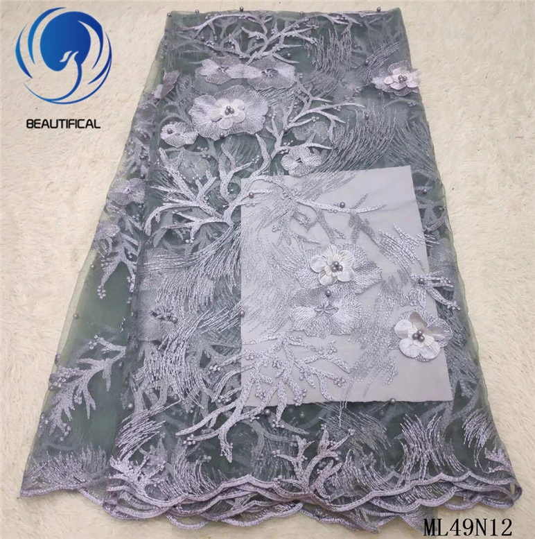

BEAUTIFICAL 3d flower french fabrics net lace embroidery beads for wedding New design nigerian style lace fabric ML49N12
