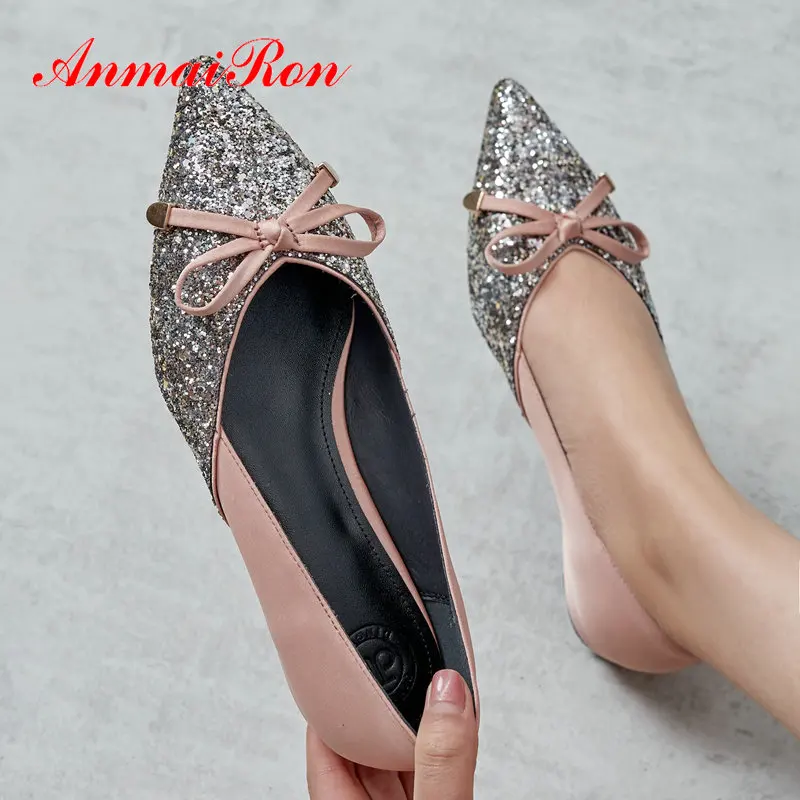 ANMAIRON 2020 Fashion Luxury Shoes Women Designers Basic Slip-On Increased Internal High Heel Shoes Sequined Cloth Pointed Toe