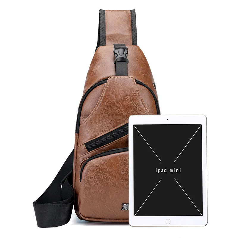 

Cross-Border PU Leather Shoulder Bag Men'S usb Charging Bag Men'S Chest Bag Diagonal Package Messenger Bag Chest New 2020