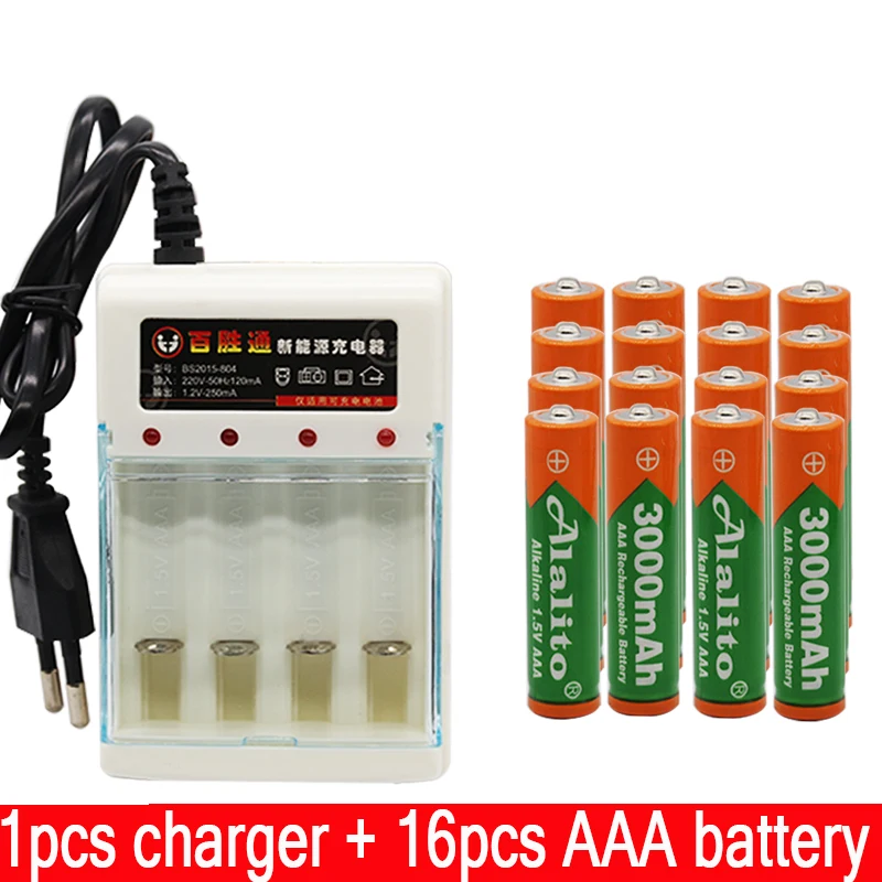 Красный Бренд 3000mah 1,5 V ААА алкалиновая батарея AAA перезаряжаемая батарея для дистанционного управления игрушка Batery дымовая сигнализация с зарядным устройством - Цвет: Красный