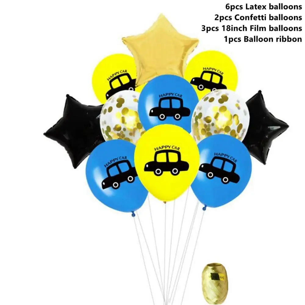 Car Balloons 2 Taoup С Днем Рождения Декор стола принадлежности Детские грузовик автомобиль одноразовые посуда синяя скатерть чашки тарелки баннеры соломинки - Цвет: Car Balloons 2