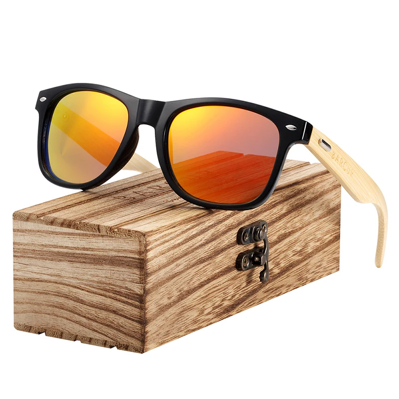 Orange Wood BARCUR поляризационные бамбуковые солнцезащитные очки мужские деревянные Солнцезащитные очки женские брендовые оригинальные деревянные очки Oculos de sol masculino - Цвет линз: Orange Wood