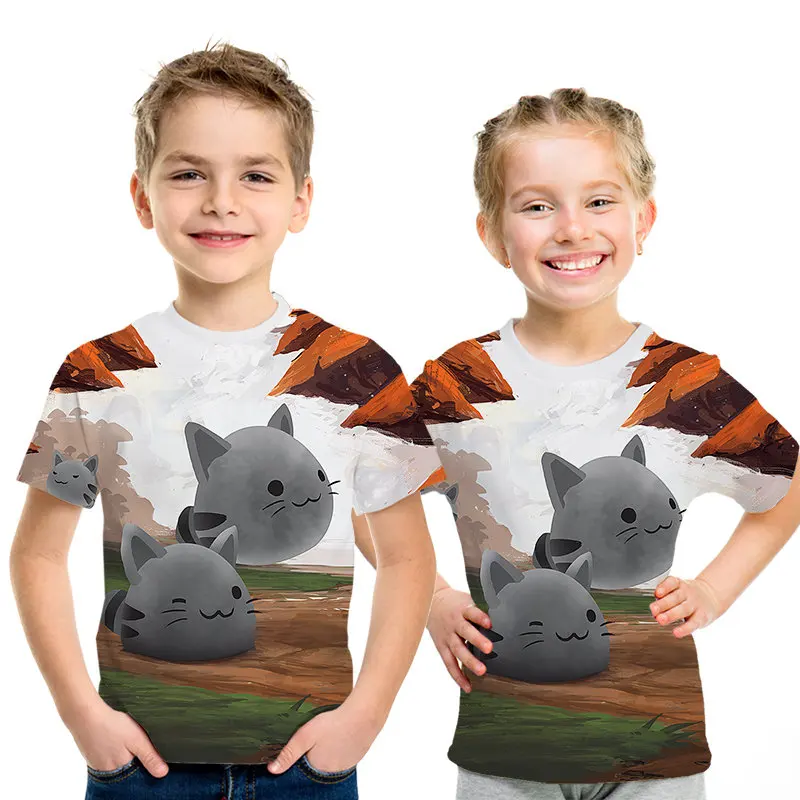 Футболки для девочек и мальчиков футболка с 3d принтом Детская рисунком кота