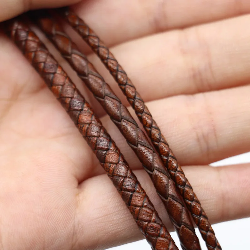 1meter/lot 3mm 4mm 5mm Vintage Round Braided Genuine Leather Cord Cords String Rope Bracelet Jewelry Making Findings | Украшения и
