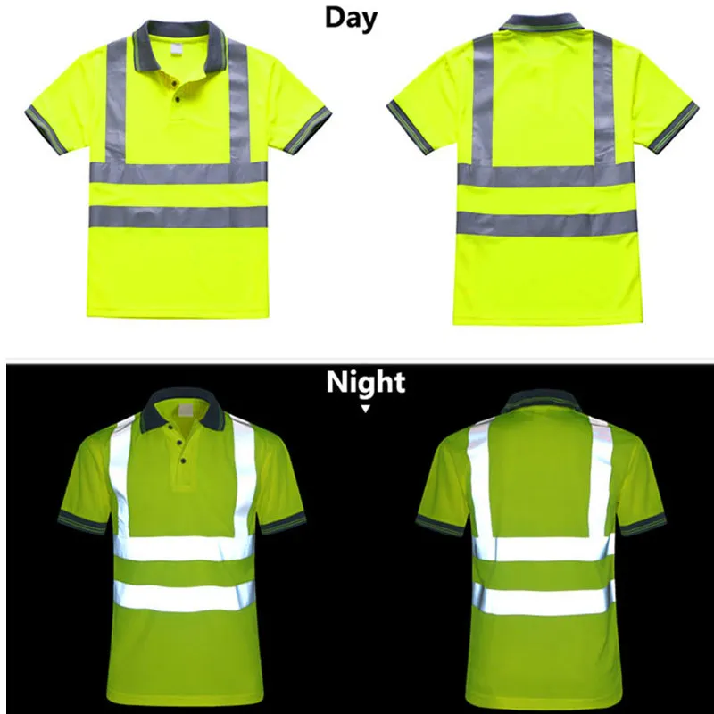 

Work Reflective Clothing Short-sleeves Polo T-Shirts with High Visibility Strip Quick Dry Safety Construction Unload Night Run