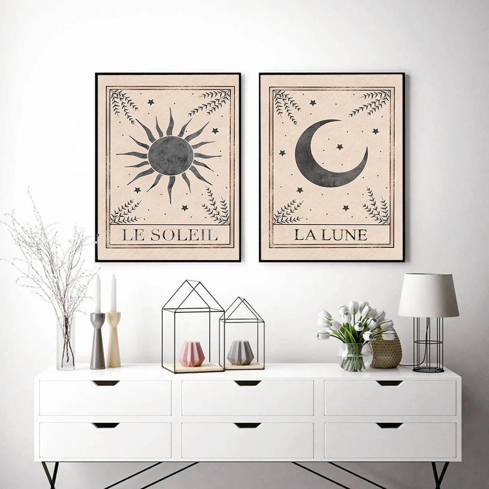 

Minimalist Celestial Poster Art Moon Phases Lunar Le Soleil Prints Vintage Canvas Picture Painting Decoration for Living Room