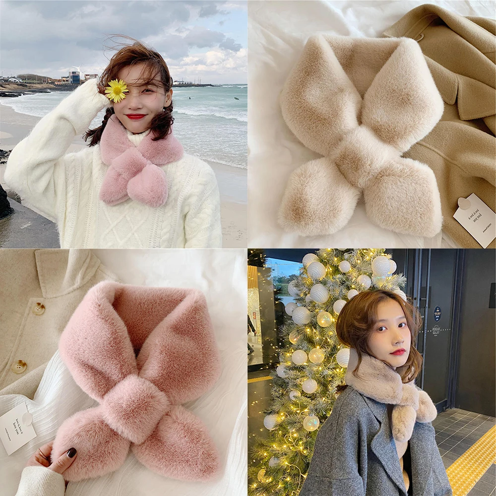 

Colorful Scarf Winter Autumn Scarf Thickening Scarf Keep Warm Imitation Rabbit Fur Scarf Fur Collar Scarf